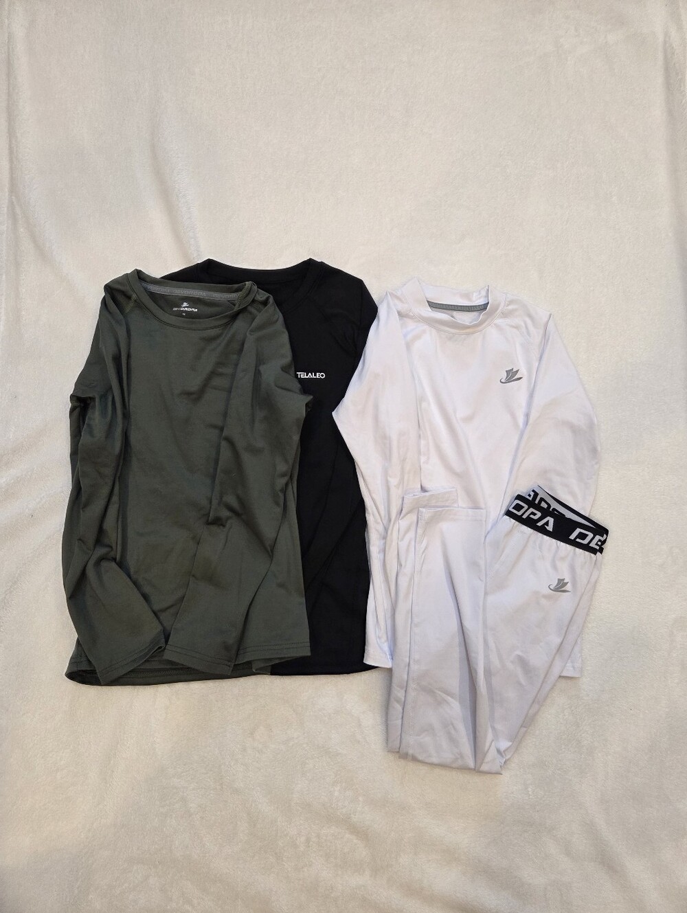 Kids Long Sleeve Active Tee Pack - White, Black, Olive by Unknown Brand
